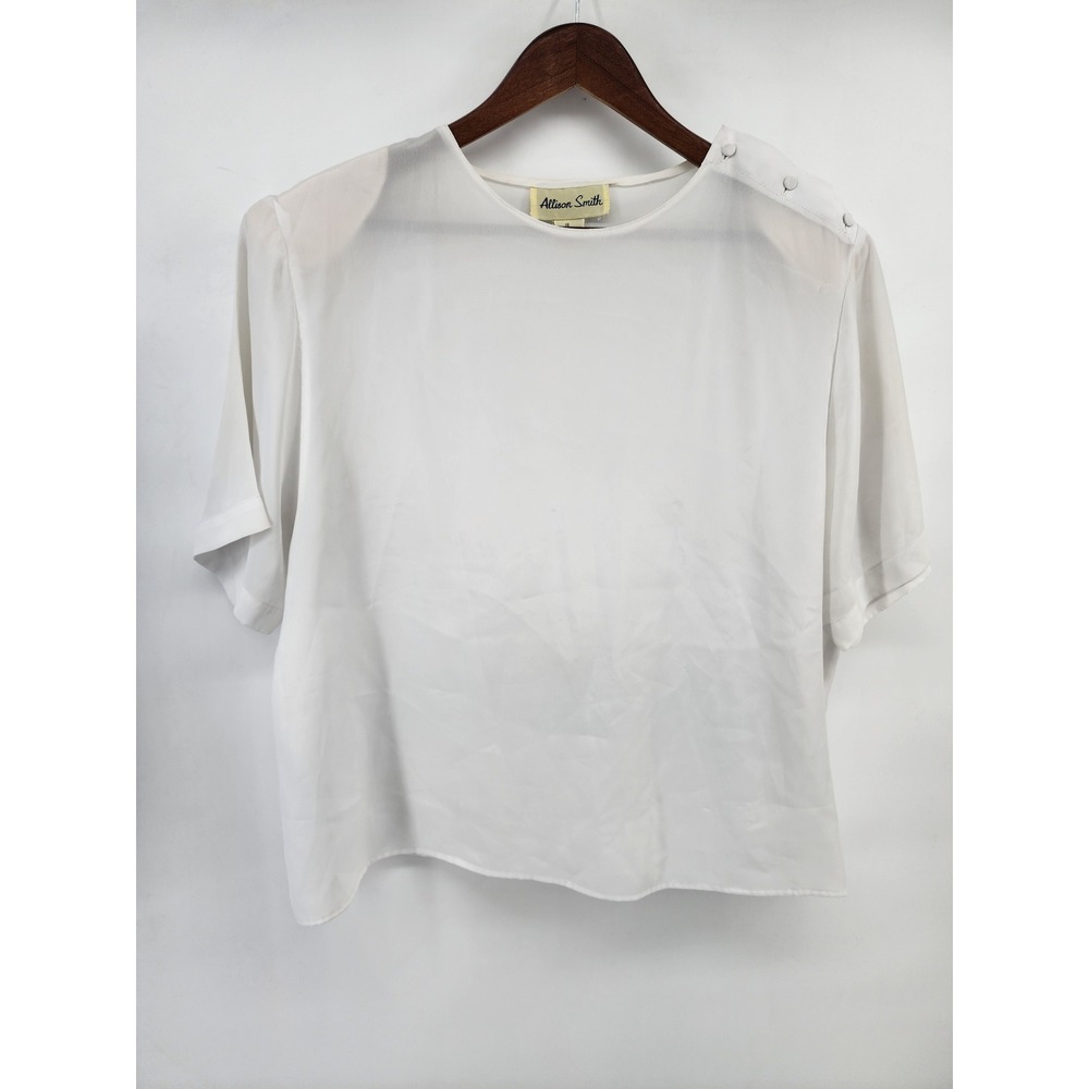 Allison Smith Womens Vintage White‎ Button Shoulder Short Sleeve Blouse Size 16